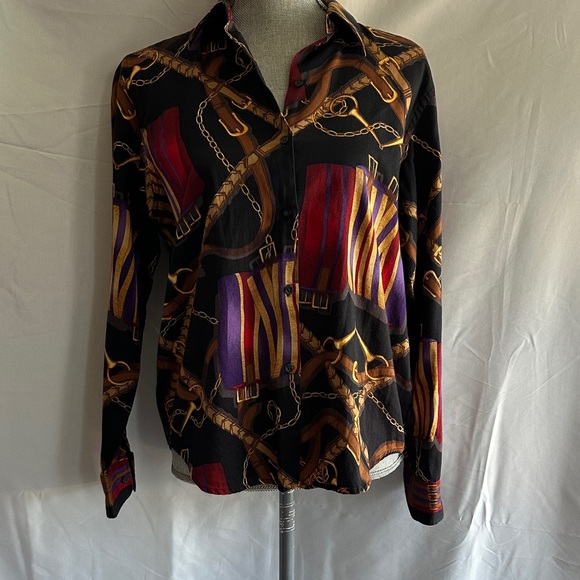 Ralph Lauren Tops - Ralph Lauren Green Label Petite Cotton Garment with Brown and Purple Accents